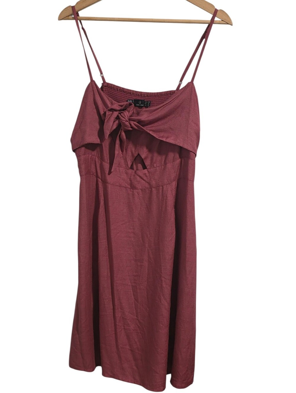 Volcom No She Didn't Fit & Flare Tie Front Cutout Mini Dress Pink VGUC Size L